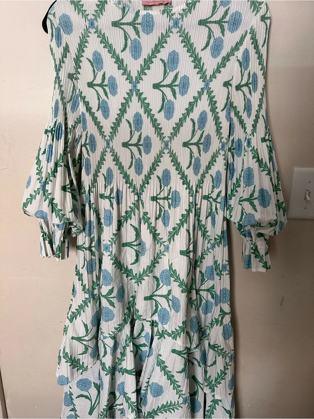 Oh So Modest White Floral Midi Dress with Blue & Green Print - Picture 1 of 4